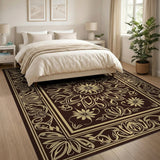 Gold Floral Medallion Traditional Persian Rug