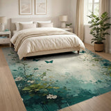 Teal Butterfly Vine Floral Area Rug
