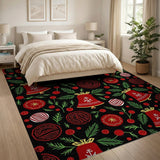 Red Tribal Jingle Bells Holly Berry Rug