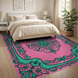 Pink Teal Ornate Persian Medallion Rug