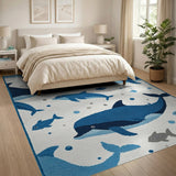 Playful Blue Dolphins Whales Kids Area Rug