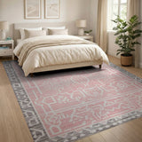 Blush Pink Grey Geometric Persian Area Rug