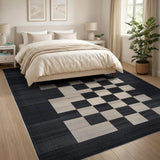 Modern Black White Geometric Checkerboard Area Rug