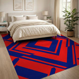 Bold Red Navy Geometric Diamond Area Rug