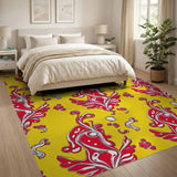 Vibrant Red on Yellow Abstract Swirl Rug