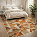 Modern Geometric Tan Orange Area Rug