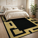 Gold Maze Border Black Area Rug