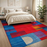 Vibrant Red Blue Geometric Abstract Area Rug
