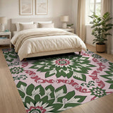 Blush Pink Emerald Green Floral Vintage Rug