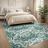 Intricate Green Swirling Floral Area Rug