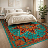Vibrant Teal Orange Persian Starburst Rug