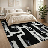 Electric Guitar Silhouettes Black White Area Rug