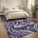 Purple Swirl Leaf Abstract Area Rug