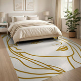 Golden Line Art Woman Portrait Area Rug