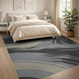 Abstract Grey Wave Brushstroke Area Rug