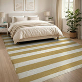 Gold and Beige Striped Distressed Vintage Area Rug