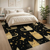Golden Cartoon Cats Stars Area Rug