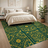 Green Ornate Emerald Green Gold Persian Area Rug