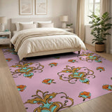 Baroque Pink Floral Damask Rug