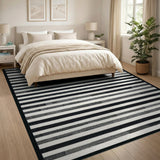 Geometric Modern Black White Horizontal Stripe Area Rug
