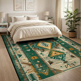 Teal Green Southwestern Diamond Pattern Rug