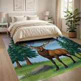 Majestic Elk in Snowy Mountain Landscape Rug