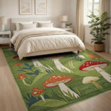 Green Whimsical Mushroom Meadow Area Rug