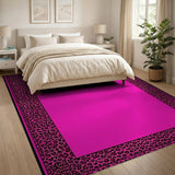 Boho Chic Hot Pink Leopard Print Border Area Rug
