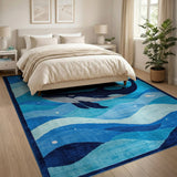 Whimsical Whale Ocean Waves Blue Area Rug