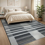 Black White Geometric Woven Grid Rug