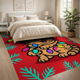 Festive Cartoon Tabby Cat with Christmas Lights Area Rug