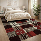 Vintage Red Black Plaid Area Rug