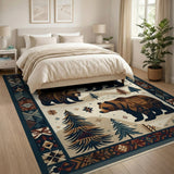 Grizzly Bears Snowy Forest Heritage Tribal Rug