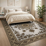 Ornate Gold Medallion Ivory Area Rug