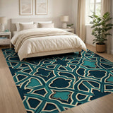 Teal Lattice Geometric Area Rug