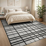 Geometric Modern Black and White Bold Black White Grid Area Rug