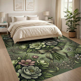 Baroque Green Anemone Bouquet Area Rug