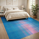 Blue-Pink Geometric Grid Area Rug