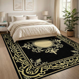 Gold and Silver Traditional Persian Ornate Gold Border Black Area Rug