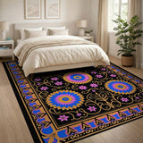 Vibrant Blue Pink Floral Persian Area Rug