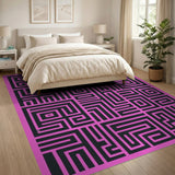 Pink Pink Black Geometric Maze Area Rug