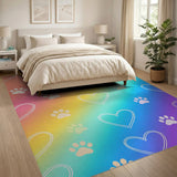 Multi-color and Patterns Rainbow Paw Heart Kids Area Rug