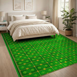 Emerald Green Gold Floral Grid Area Rug