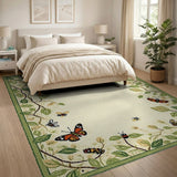 Whimsical Green Vine Butterfly Bee Area Rug