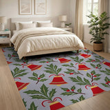 Festive Holly Bells Christmas Pattern Rug