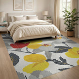 Yellow Red Grey Floral Cross-Stitch Area Rug