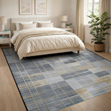 Grey Gold Grid Geometric Area Rug