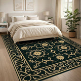 Elegant Black Gold Persian Floral Rug