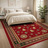 Festive Red Bells Snowflakes Suns Area Rug
