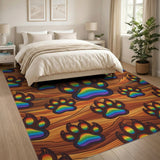 Kids Cartoon Rainbow Paw Print Kids Area Rug